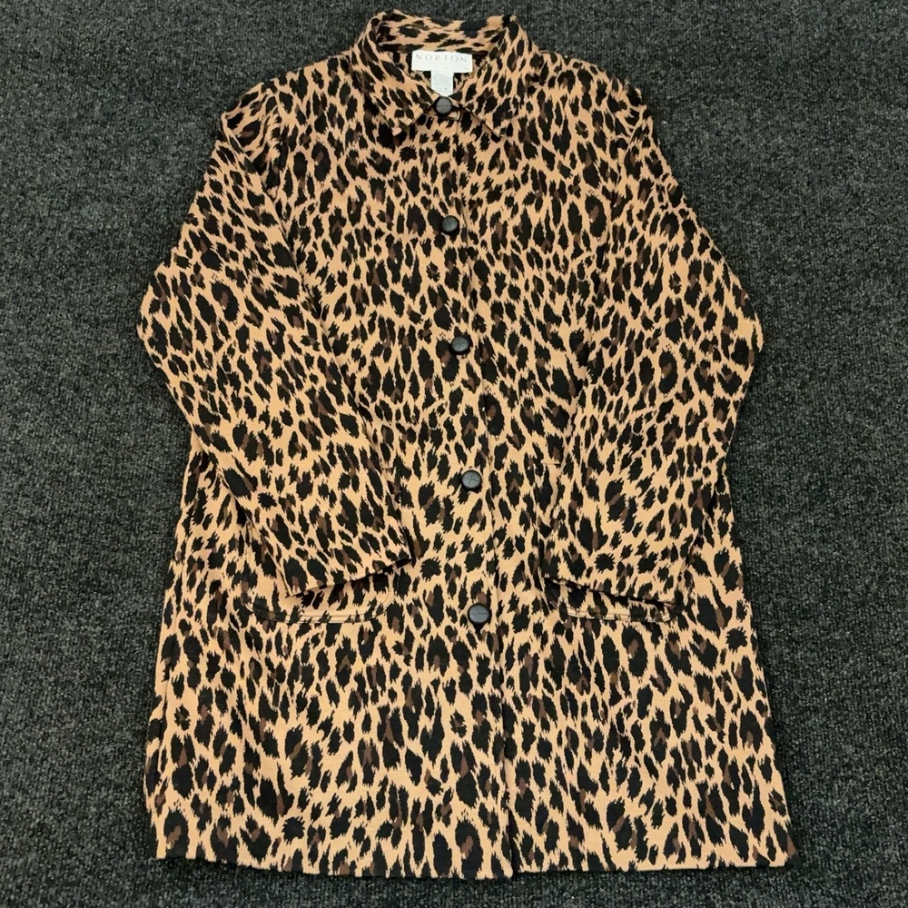 Norton Studio Sweater Set Womens M Brown Leopard Jacket Tank 2 Piece Knit
